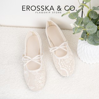 [EROSSKA] - Giày búp bê lưới họa tiết hottrend kiểu dáng ballet core đế bệt màu trắng kem_ DOI81