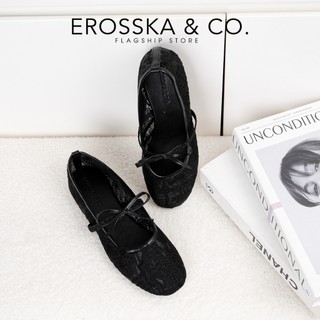 [EROSSKA] - Giày búp bê lưới họa tiết hottrend kiểu dáng ballet core đế bệt màu trắng kem_ DOI81