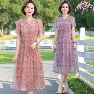Váy hoa ngắn tay của mẹ 40 tuổi，Váy hoa tính khí của người mẹ trung niên