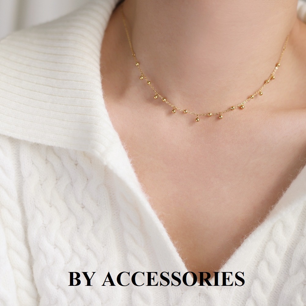 Dây chuyền nữ titan xích phối hạt đậu bi tròn nhỏ xinh mạ vàng 18K không gỉ WN2520 BY ACCESSORIES