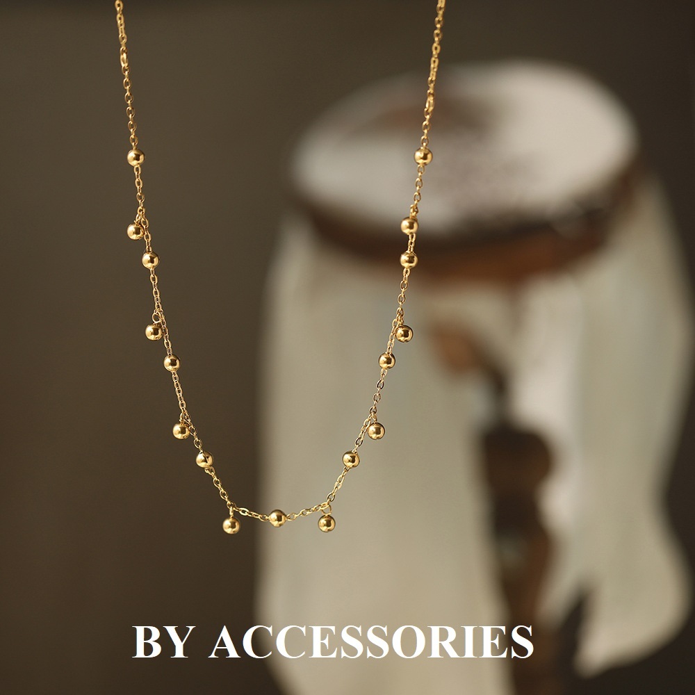 Dây chuyền nữ titan xích phối hạt đậu bi tròn nhỏ xinh mạ vàng 18K không gỉ WN2520 BY ACCESSORIES
