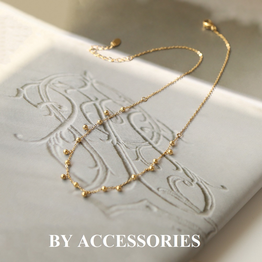 Dây chuyền nữ titan xích phối hạt đậu bi tròn nhỏ xinh mạ vàng 18K không gỉ WN2520 BY ACCESSORIES
