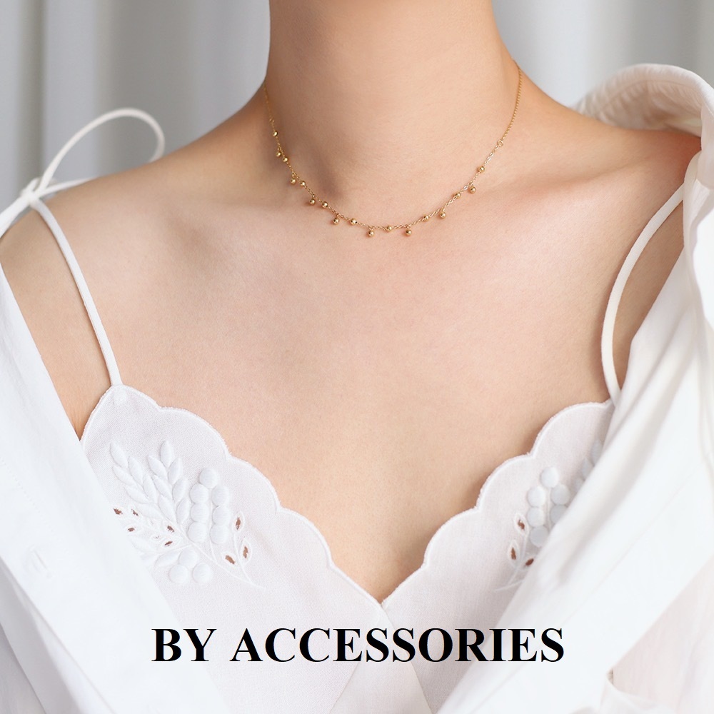 Dây chuyền nữ titan xích phối hạt đậu bi tròn nhỏ xinh mạ vàng 18K không gỉ WN2520 BY ACCESSORIES