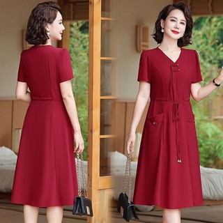 Váy ngắn tay cho người mẹ 40 tuổi，Trang phục tính khí của phụ nữ trung niên và già