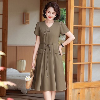 Váy ngắn tay cho người mẹ 40 tuổi，Trang phục tính khí của phụ nữ trung niên và già