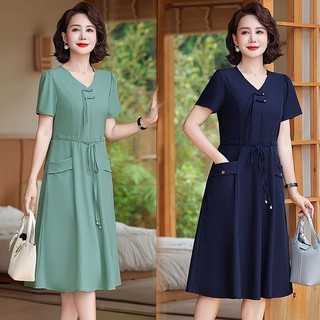 Váy ngắn tay cho người mẹ 40 tuổi，Trang phục tính khí của phụ nữ trung niên và già