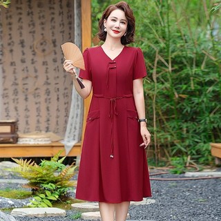 Váy ngắn tay cho người mẹ 40 tuổi，Trang phục tính khí của phụ nữ trung niên và già