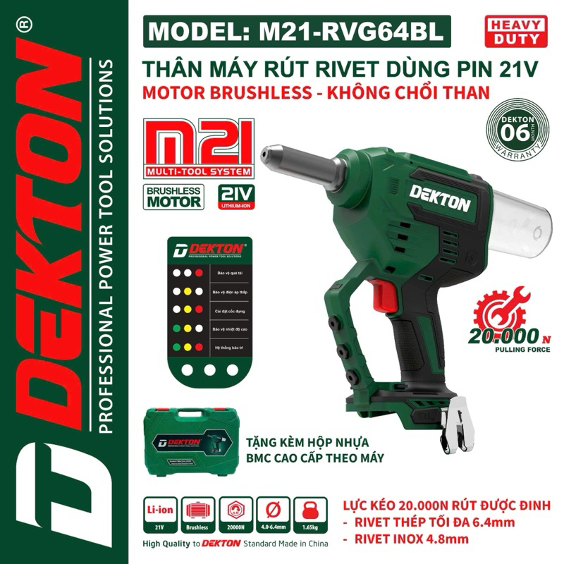 Máy Rút Đinh Rivet Pin 21V Dekton M21-RVG64BL - Lực Siết 20000Nm - 4 ...