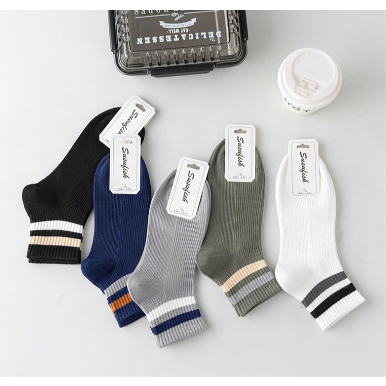 Vớ Tất Unisex kẻ 2 thanh 5 màu cổ lửng phong cách trẻ trung, năng động.