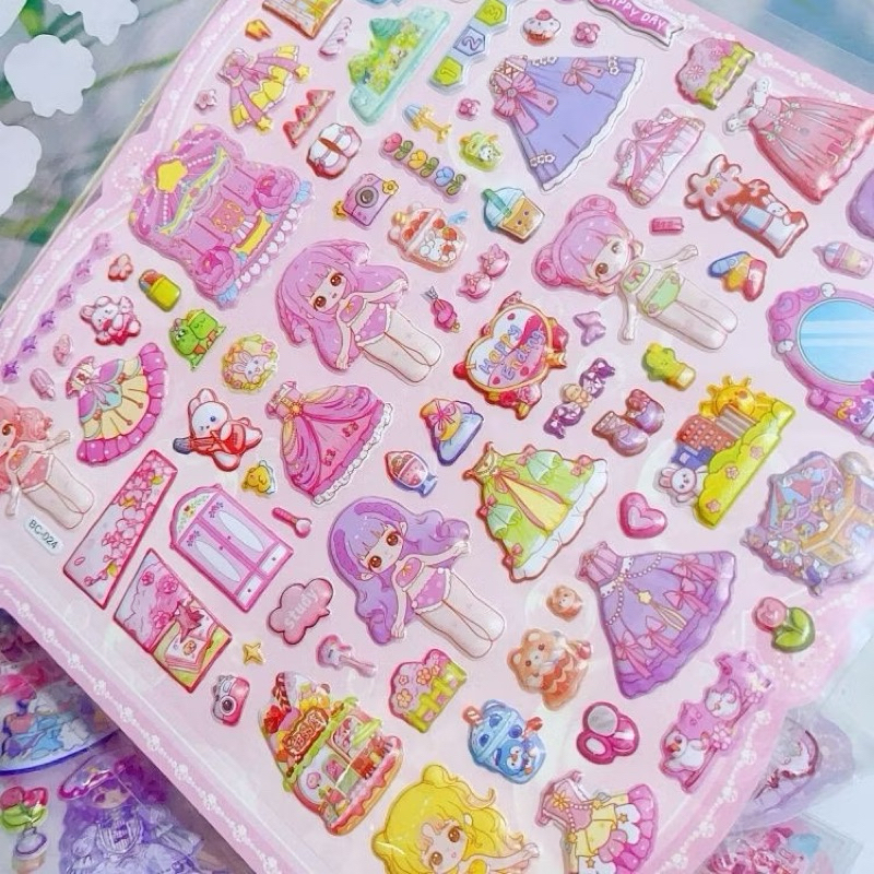 Sticker công chúa 3D hoạt hình dễ thương cho bé gái – đồ chơi sáng tạo, thay trang phục, hai lớp