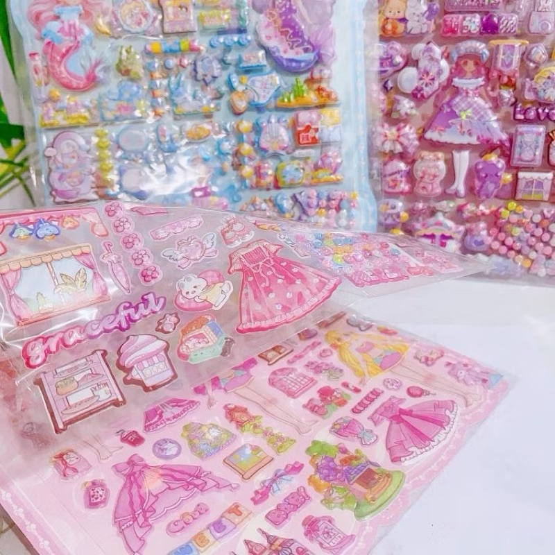 Sticker công chúa 3D hoạt hình dễ thương cho bé gái – đồ chơi sáng tạo, thay trang phục, hai lớp