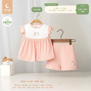 Bộ cộc tay cài vai moon chất mêm mát co dãn 4 chiều cho bé 9-3y