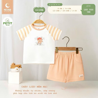 Bộ cộc tay cài vai moon chất mêm mát co dãn 4 chiều cho bé 9-3y