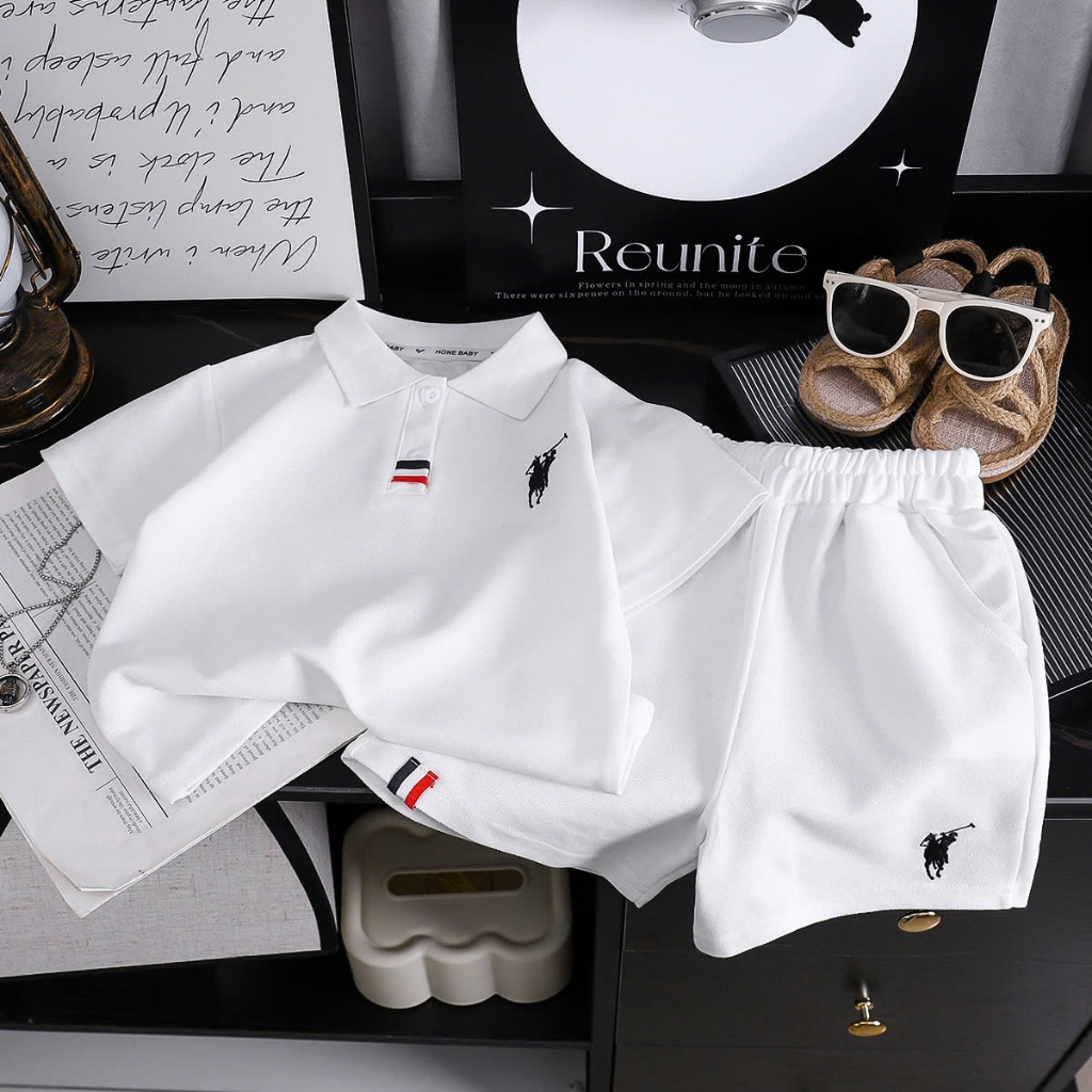 (HÀNG QCCC)Bộ hè polo QC thêu Ngựa chất vải cá sấu thông hơi thoáng mát 2 màu cho bé trai đi học đi chơi size 9-26kg