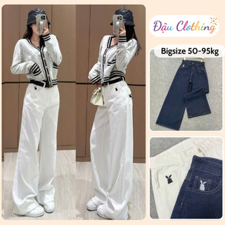Quần Kaki Bigsize Nữ Thêu Thỏ Dáng Quần Suông Form Rộng Cạp Cao Basic Dễ Phối Đồ Q550
