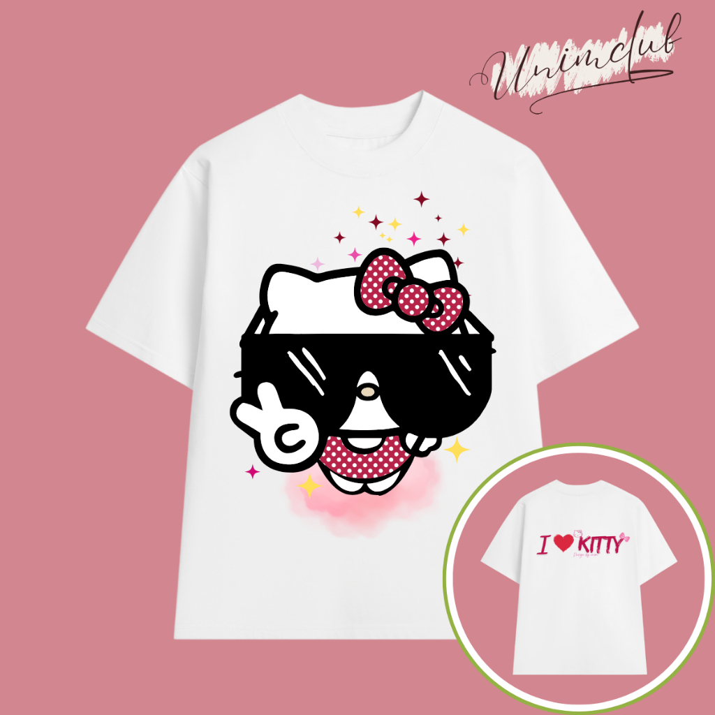 [Siêu Tốc 4h] Áo Thun Hello Kitty Đeo Kính Gangster Cotton Premium Form Rộng Co Gian 2 Chiều Mềm Mịn Mướt APKTDK