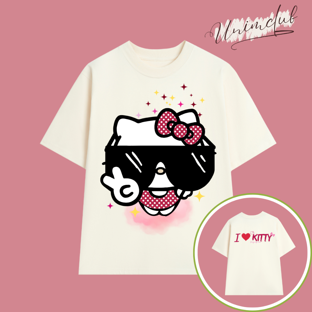 [Siêu Tốc 4h] Áo Thun Hello Kitty Đeo Kính Gangster Cotton Premium Form Rộng Co Gian 2 Chiều Mềm Mịn Mướt APKTDK