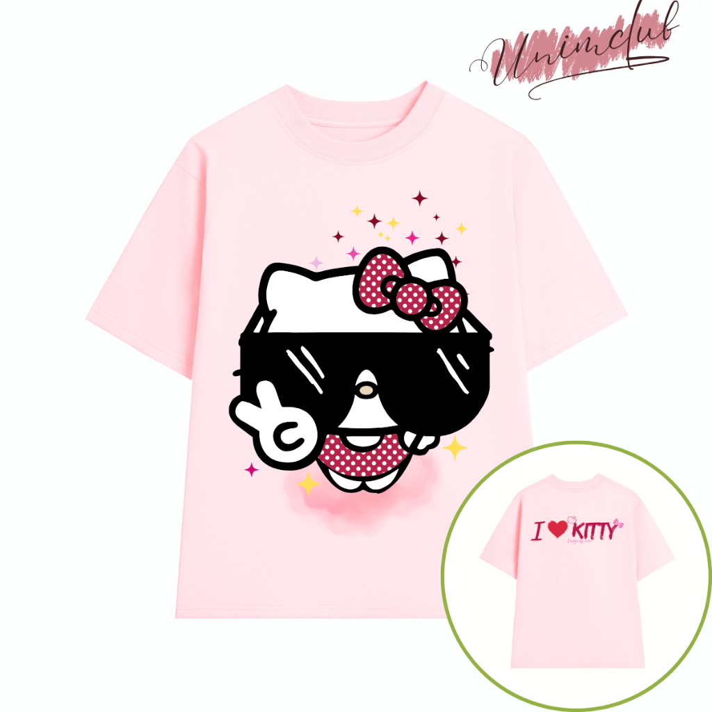 [Siêu Tốc 4h] Áo Thun Hello Kitty Đeo Kính Gangster Cotton Premium Form Rộng Co Gian 2 Chiều Mềm Mịn Mướt APKTDK