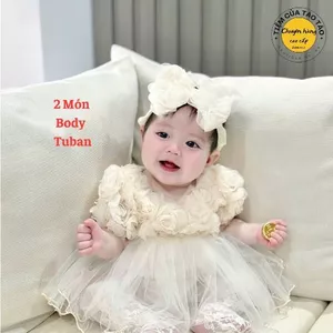 Suit váy hoa tặng kèm tuban 2 lớp voan cover Hàn Quốc cho bé gái từ 3-13kg