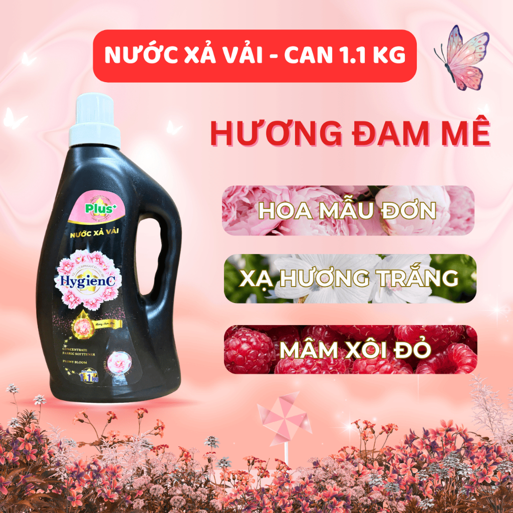 Nước Xả Vải HYGIENC PLUS 1,1 Kg/ Can Đậm Đặc Hương Nước Hoa - Lưu Hương Tới 7 Ngày, Làm Mềm Vải