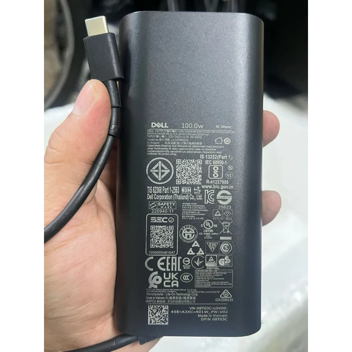 sạc laptop DELL 100W TYPE C , khắc in laser hàng cũ, zin theo máy , Chính Hãng LA100PM220
