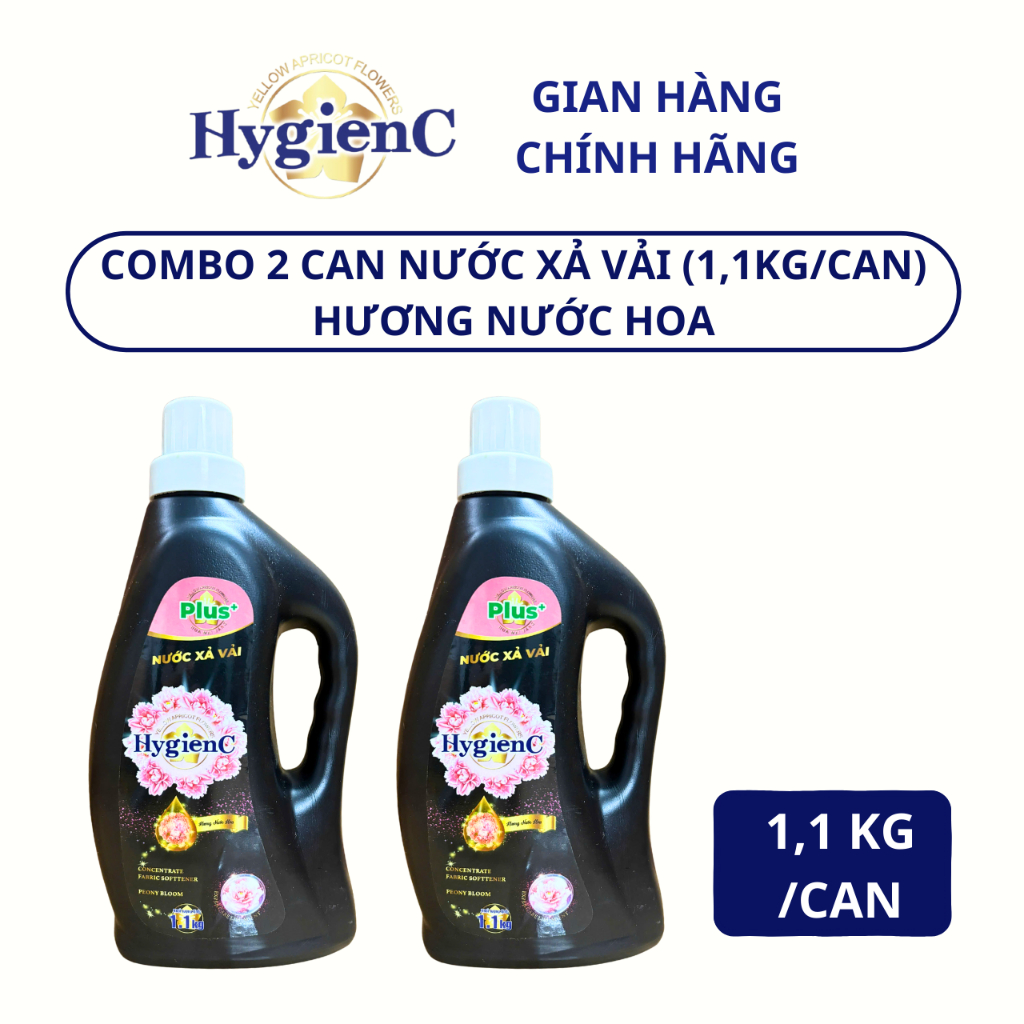 Nước Xả Vải HYGIENC PLUS 1,1 Kg/ Can Đậm Đặc Hương Nước Hoa - Lưu Hương Tới 7 Ngày, Làm Mềm Vải