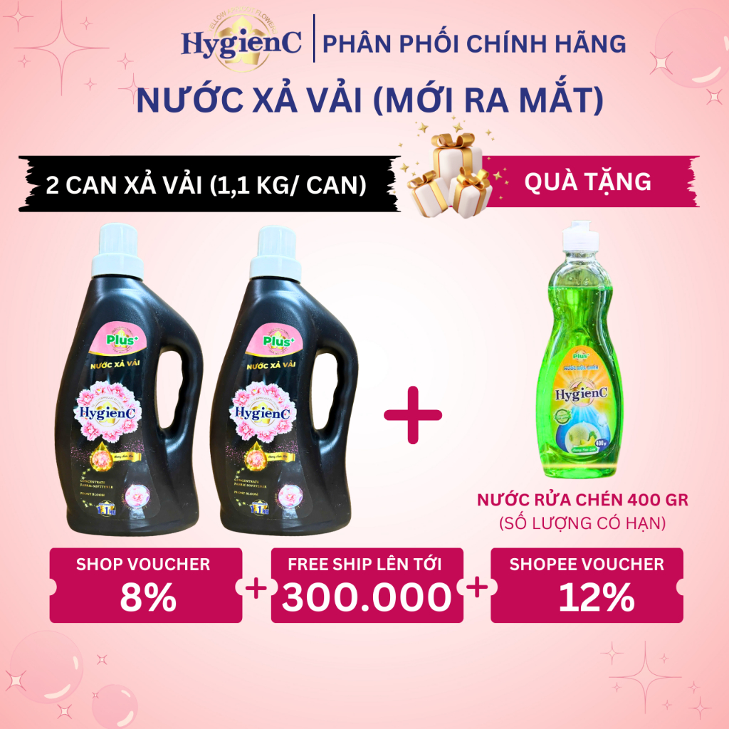 Nước Xả Vải HYGIENC PLUS 1,1 Kg/ Can Đậm Đặc Hương Nước Hoa - Lưu Hương Tới 7 Ngày, Làm Mềm Vải