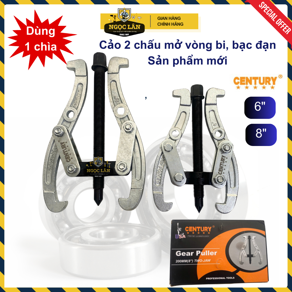[6-8 inch] Cảo 2 chấu, vam 2 càng Century mở vòng bi, bạc đạn thép cao cấp phiên bản mới