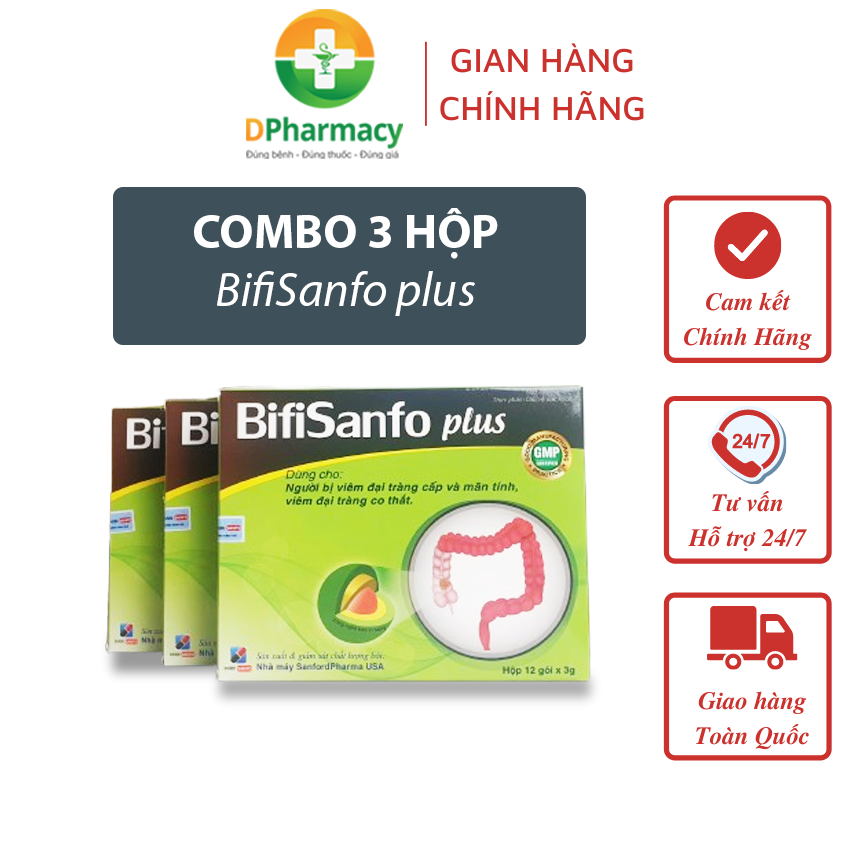 [COMBO 3 HỘP BifiSanfo plus 12 gói ] hỗ trợ giảm nhanh triệu chứng viêm đại tràng, HCRKT
