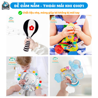 Đồ Chơi Cầm Tay Cho Bé Happy Monkey, Lục Lạc Thú Nhồi Bông Cao Cấp Giúp Bé Phát Triển Giác Quan
