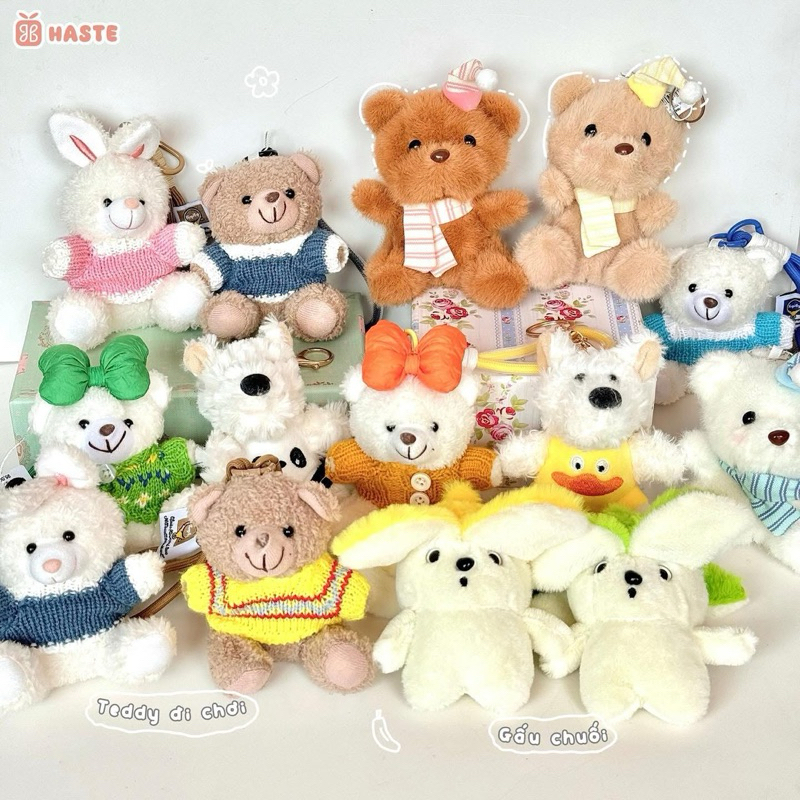 Móc Khoá Nhồi Bông Gấu Thú Bông Teddy Mr Bean Gấu Thỏ Puppy Tổng Hợp Siêu Mềm Mịn Siêu Dễ Thương