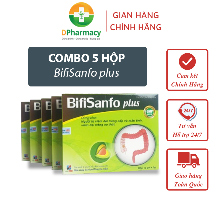 [COMBO 5H BifiSanfo plus 12 gói], hỗ trợ giảm nhanh triệu chứng viêm đại tràng cấp và mạn tính,HCRKT