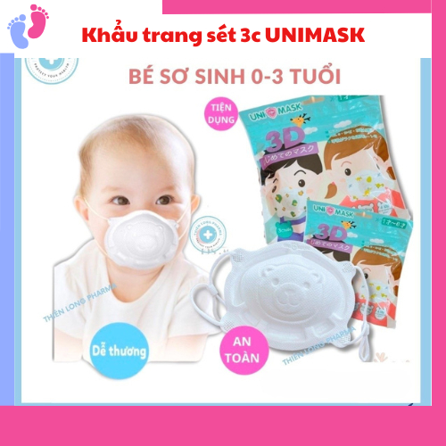 Khẩu trang gấu cho bé sơ sinh 3D Uni Mask dễ thương cho bé 0-3 Tuổi saubabi