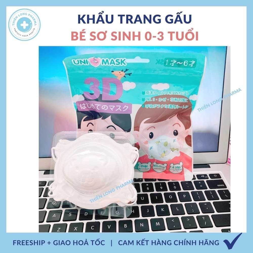 Khẩu trang gấu cho bé sơ sinh 3D Uni Mask dễ thương cho bé 0-3 Tuổi saubabi