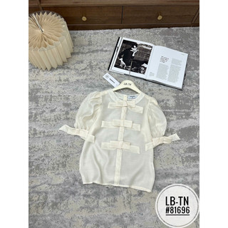 Áo sơ mi tơ cổ tròn nơ tay nơ ngực #81696