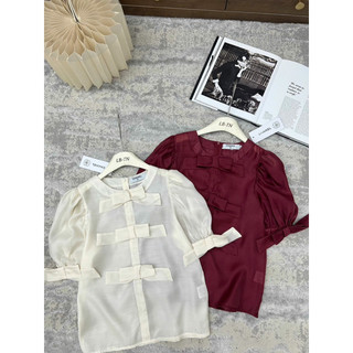 Áo sơ mi tơ cổ tròn nơ tay nơ ngực #81696