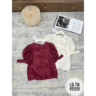 Áo sơ mi tơ cổ tròn nơ tay nơ ngực #81696