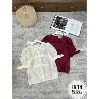 Áo sơ mi tơ cổ tròn nơ tay nơ ngực #81696