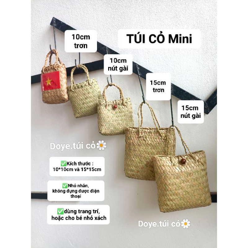 (nhỏ xíu)Túi cói mini N10*C10cm và N15*C15cm ,giỏ đệm bàng mini phụ ...