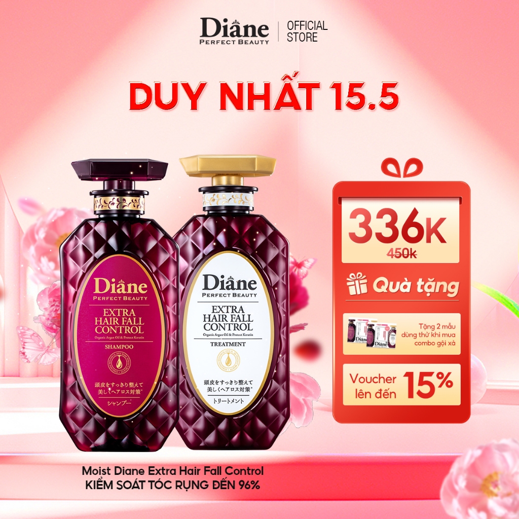 Ảnh Combo dầu gội xả giảm rụng tóc đến 96% phục hồi khô xơ hư tổn Moist Diane Extra Hair Fall Control 1