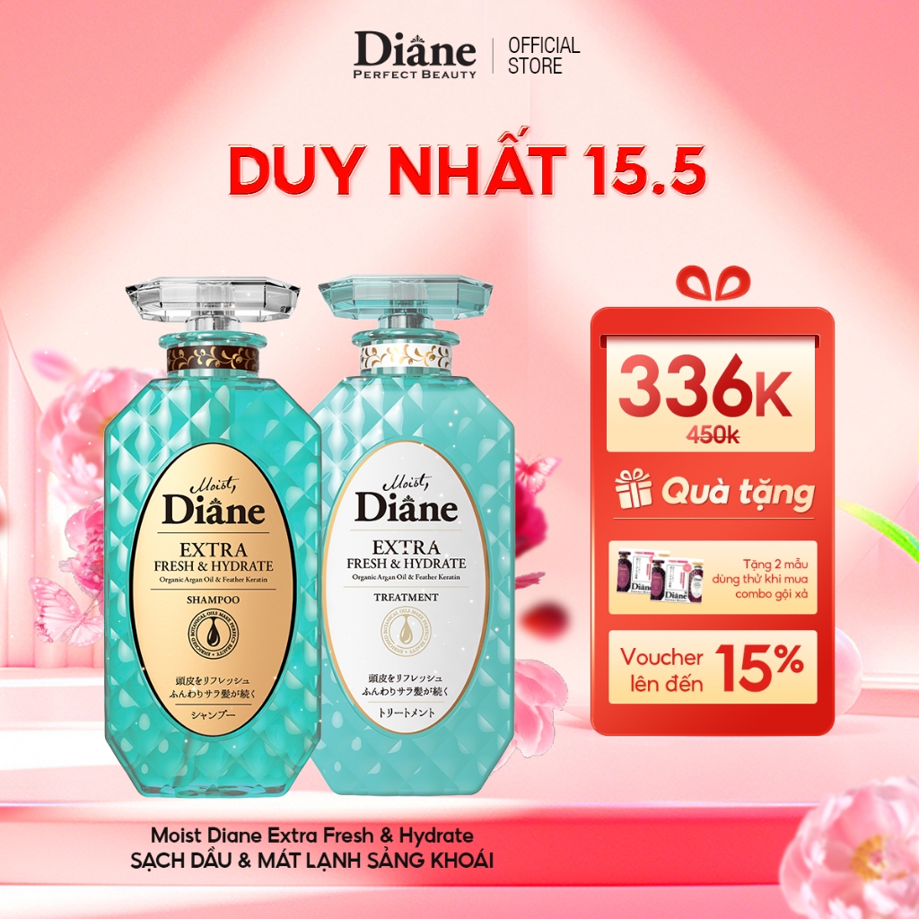 Ảnh Bộ dầu gội xả sạch dầu và dưỡng ẩm da đầu phục hồi khô xơ Moist Diane Extra Fresh & Hydrate 450ml*2 1