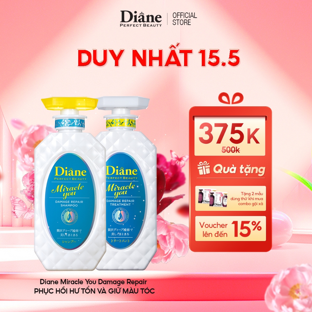 Ảnh Bộ dầu gội xả giữ màu tóc nhuộm tẩy phục hồi khô xơ chẻ ngọn Diane Miracle You Extra Damage Repair 1