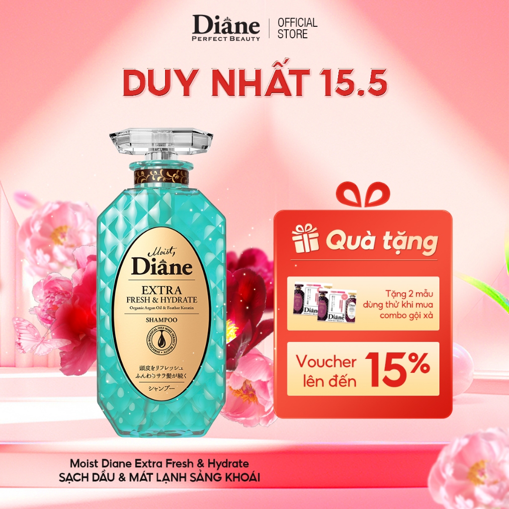 Ảnh Dầu gội đầu sạch dầu ngăn ngừa gàu thông thoáng mát lạnh Moist Diane Extra Fresh & Hydrate 450ml 1