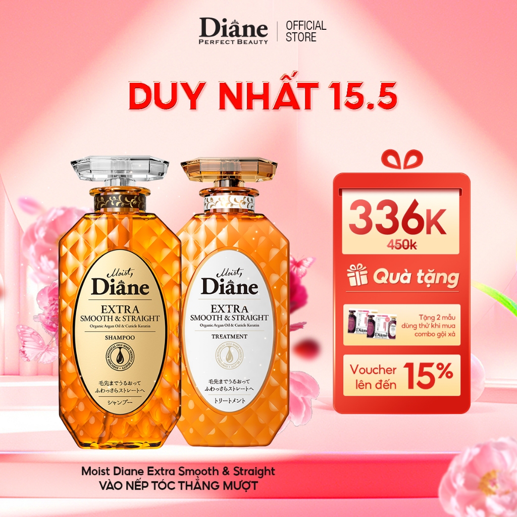 Ảnh Combo dầu gội xả vào nếp tóc thẳng mượt phục hồi khô xơ hư tổn Moist Diane Extra Smooth & Straight 1