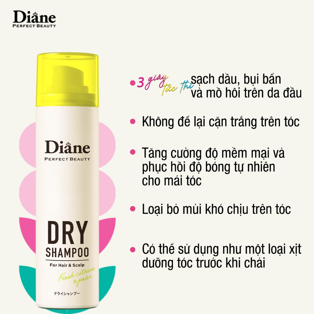 Ảnh Dầu gội khô tóc tơi phồng mềm mại không bết dính Diane Perfect Beauty Dry Shampoo Fresh Citrus & Pear 3