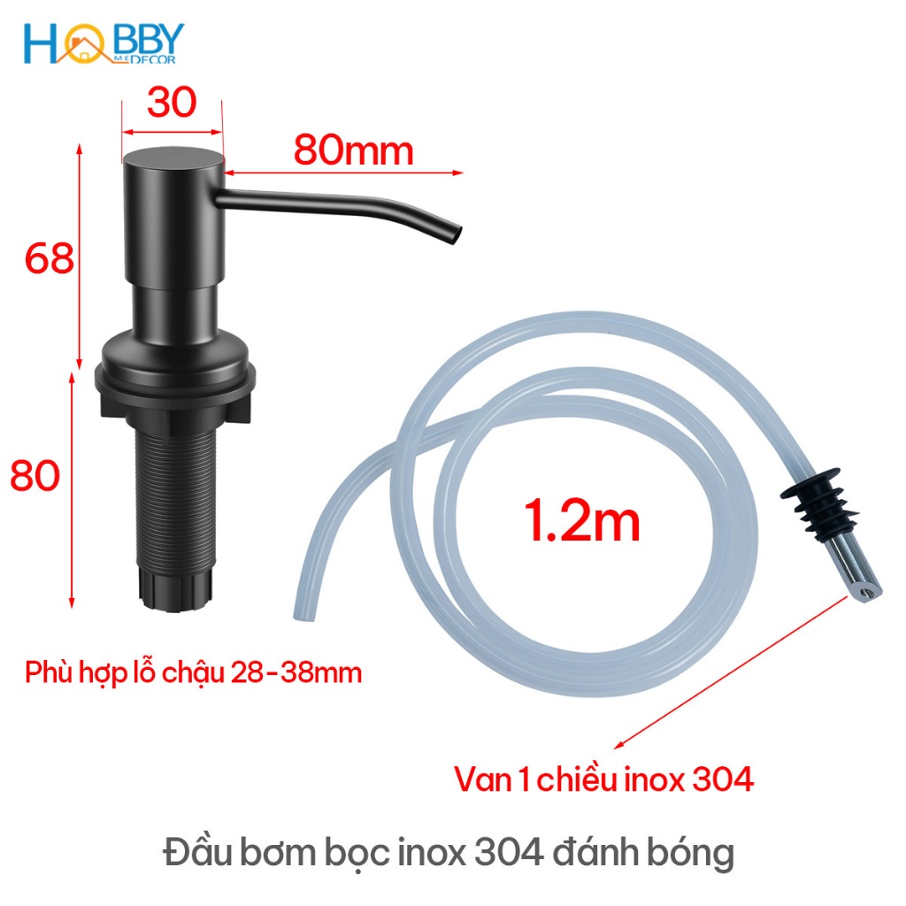 Vòi bơm hút nước rửa chén đầu inox 304 sơn đen HOBBY Home Decor NRC4