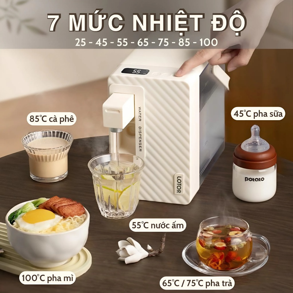 Máy nóng nước tức thời 7 chế độ nhiệt, máy nóng nước mini để bàn, bảo hành 6 tháng, nhỏ gọn tiện lợi pha sữa, pha trà