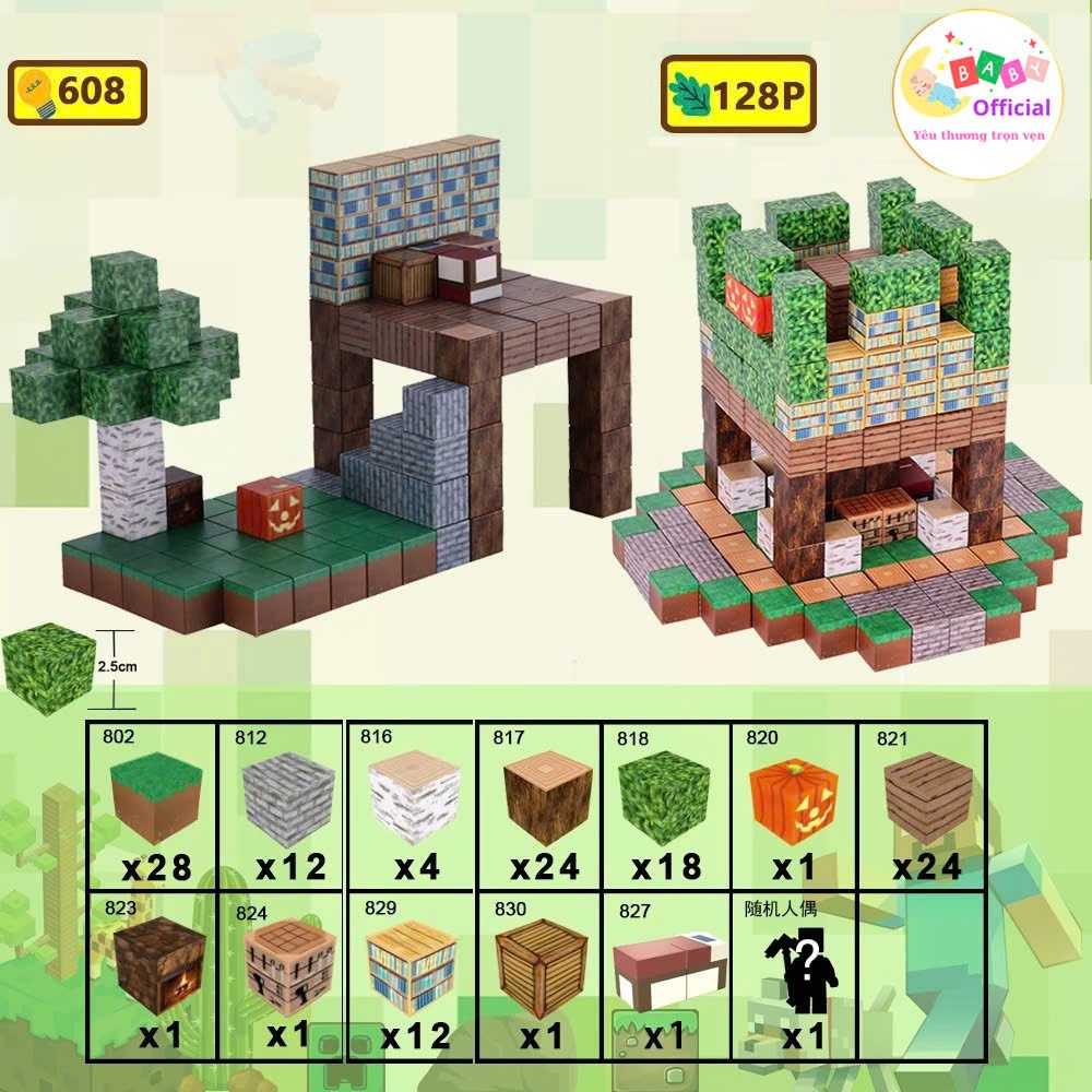 200 Khối [TẶNG 15NV +10K +6 ÔTÔ] Minecraft DIY Khối Nam Châm, Lắp Ghép ...