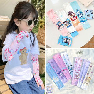Găng Tay Chống Nắng Sanrio Kuromi/ Melody/ Hello Kitty Chất Liệu Vải Lụa Lạnh Mỏng Co Giãn Thoáng Khí Mùa Hè Cho Trẻ