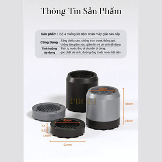 Bộ 4 Miếng Lót Đệm Chân Máy Giặt Cao Cấp PROKI Tăng Chiều Cao, Giảm Tiếng Ồn, Dễ Dàng Vệ Sinh